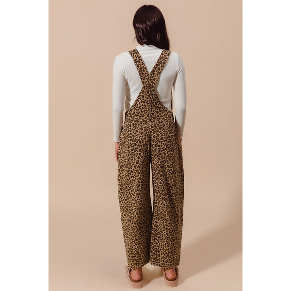 Leopard Twill Slouchy Barrel Overalls Jumpsuit