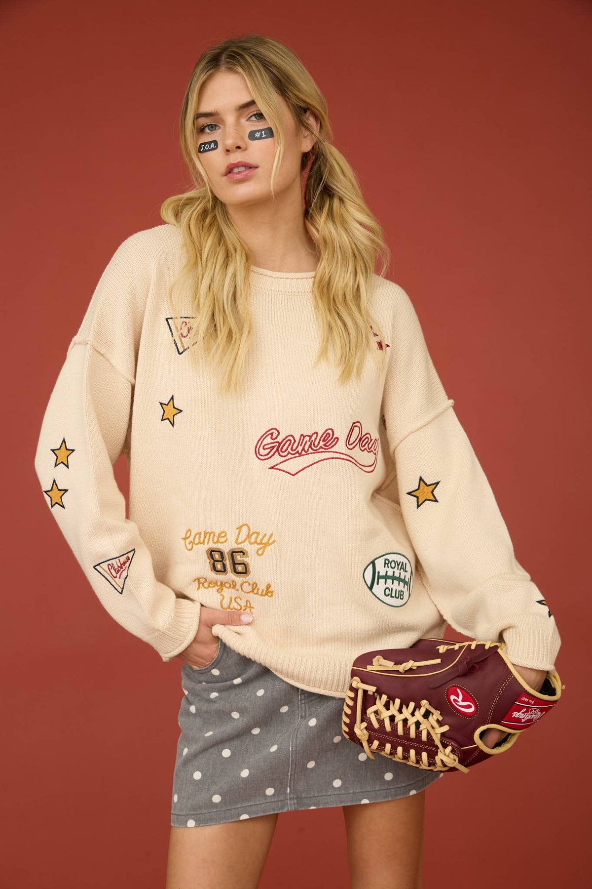 Game Day Embroidered Crew Neck Sweater
