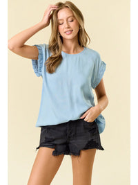Tencel Denim Pleated Dolman Sleeve Top