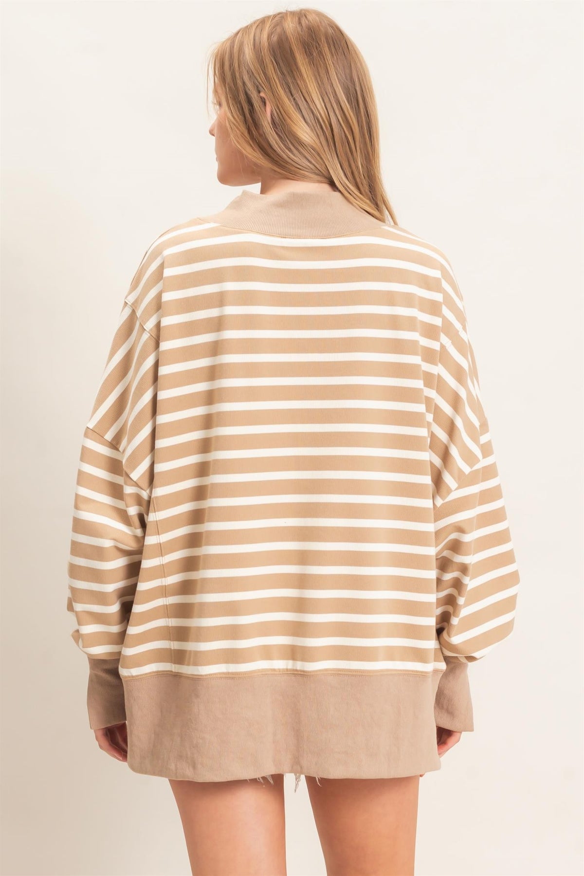 Striped Mock Neck Sweatshirt
