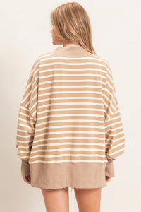 Striped Mock Neck Sweatshirt