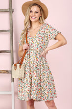 Load image into Gallery viewer, Short Sleeve Button Floral Ruffle Sleeve Dress
