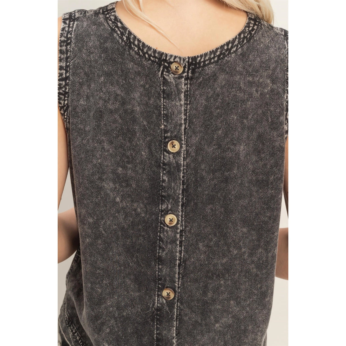 Mineral Wash Button Back Sleeveless Top