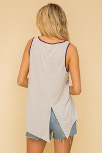 Split Back Stripe Screen Printed Tank Top