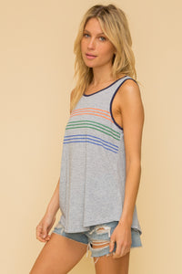 Split Back Stripe Screen Printed Tank Top