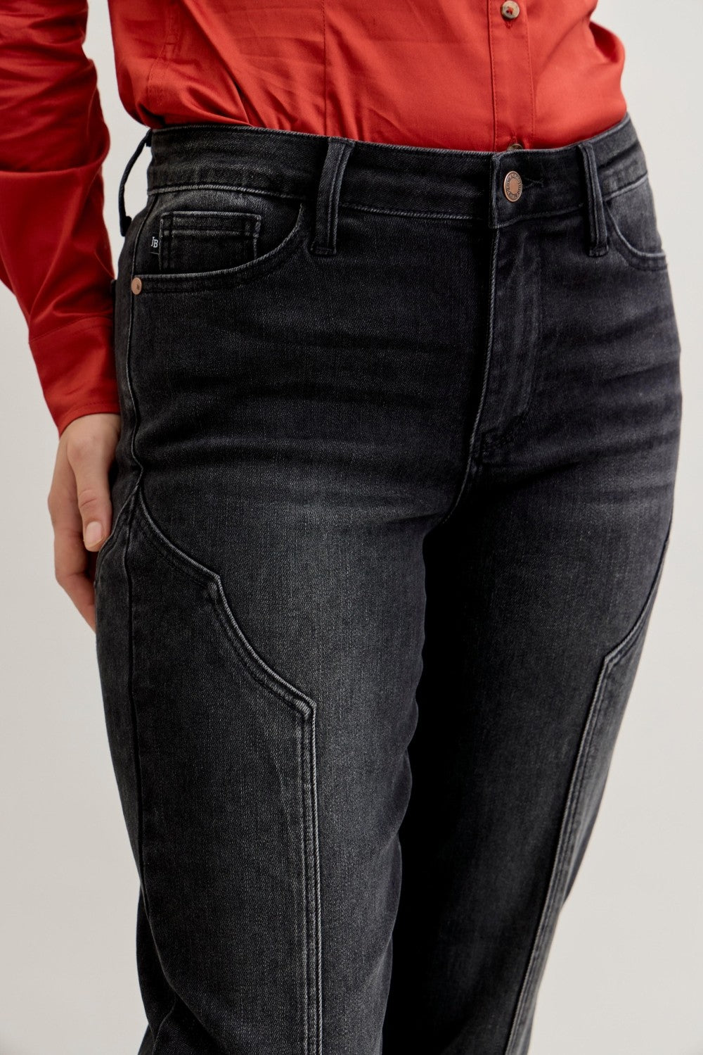 Judy Blue Mid Rise Straight Western Seam Detail