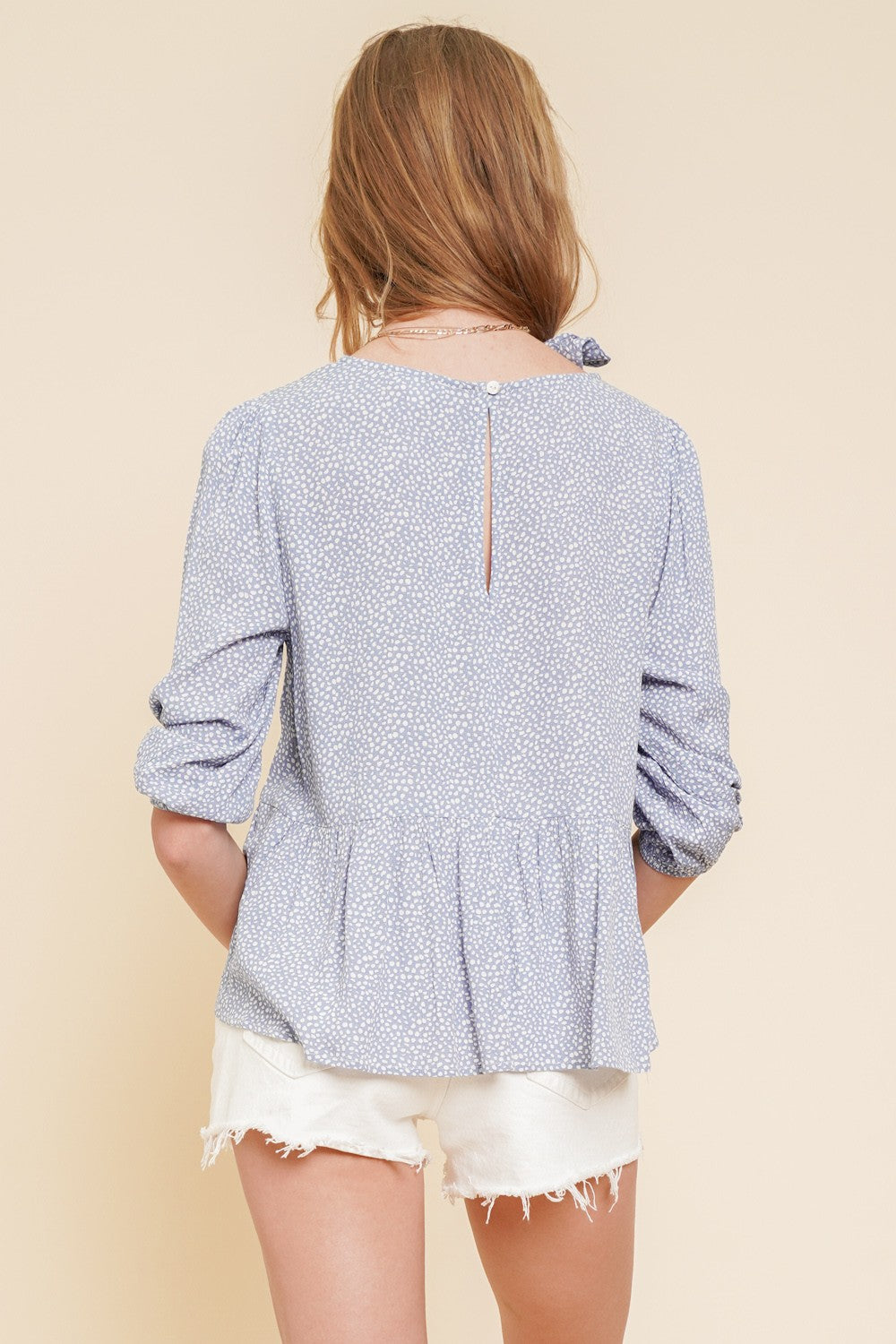 Bubble Sleeve Peplum Blouse