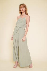Front Waist Tie Center Slit Maxi Dress