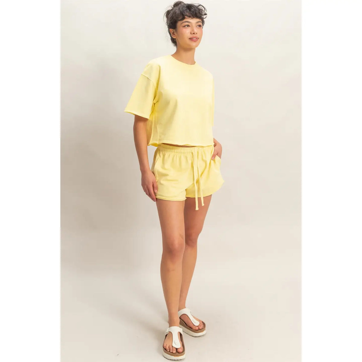 Short Sleeve Crew Neck Top and Shorts Set