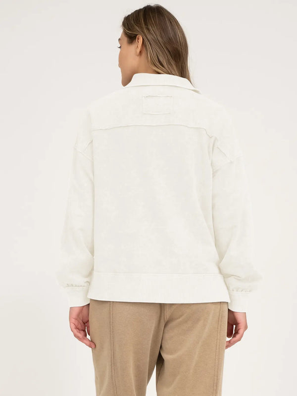 Washed Half Zip Ribbed Detail Long Sleeve Knit Top