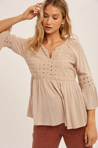 Eyelet Lace Peplum Back Tie Blouse