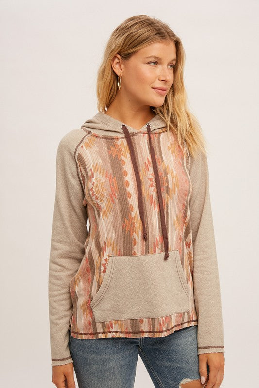 Southwestern Print Color Block Hoodie
