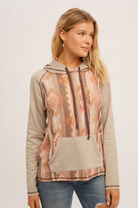 Southwestern Print Color Block Hoodie