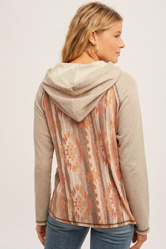 Southwestern Print Color Block Hoodie