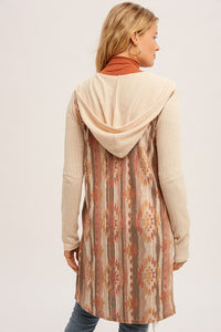 Southwestern Print Back Cont Hoodie Rib Cardigan