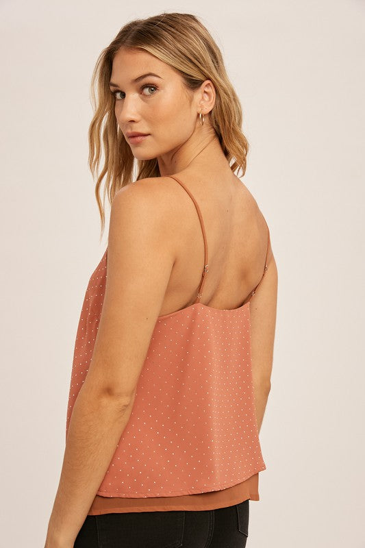 Chiffon Contrast Rhine studded Cami Top