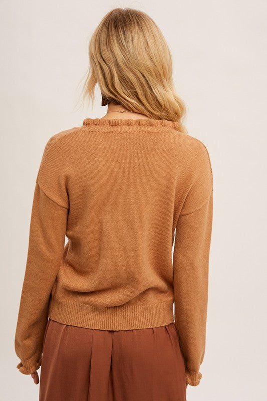 Mini Ruffle Details Button Down Soft Cardigan