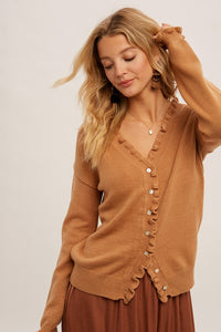 Mini Ruffle Details Button Down Soft Cardigan