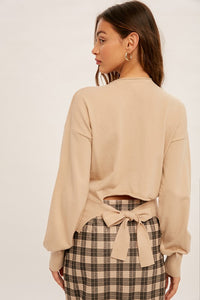 Back Tie Detailed Mocked Neck Sweater