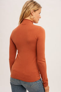 Shirring Mock Neck Fitted Sweater