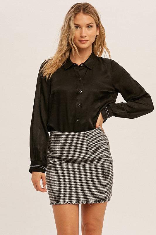 Houndtooth Tweed Mini Skirt