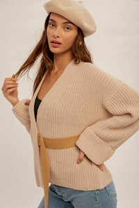 Color Block Belted Sweater Kimono Wrap Sweater