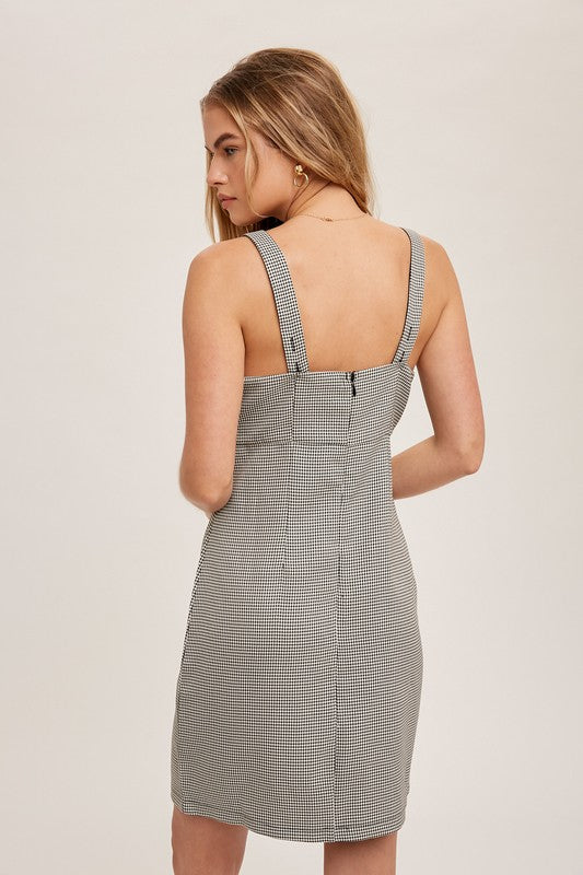 Houndtooth Pinaforce Mini Dress