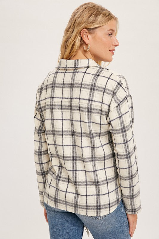 Check Fringe Detail Pocket Half Zip Up Jacket