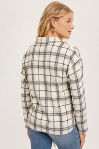 Check Fringe Detail Pocket Half Zip Up Jacket