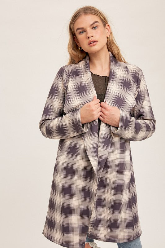 Printed Plaid Faux Suede Coat