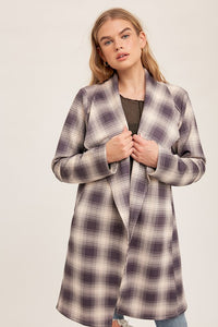 Printed Plaid Faux Suede Coat