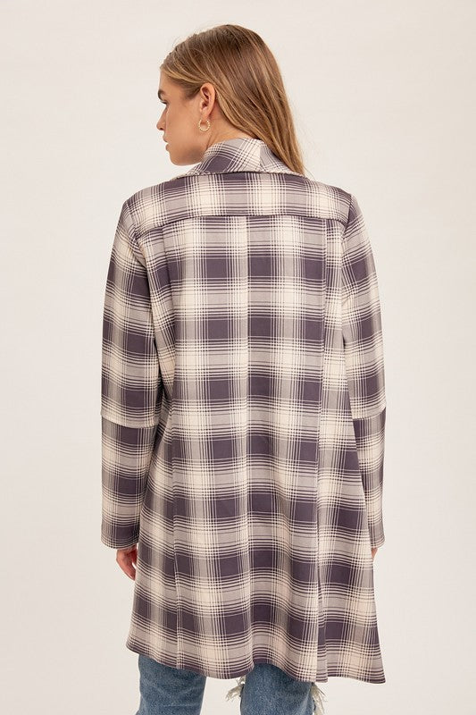 Printed Plaid Faux Suede Coat