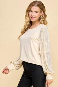 Sequin Long Sleeve Detail Top