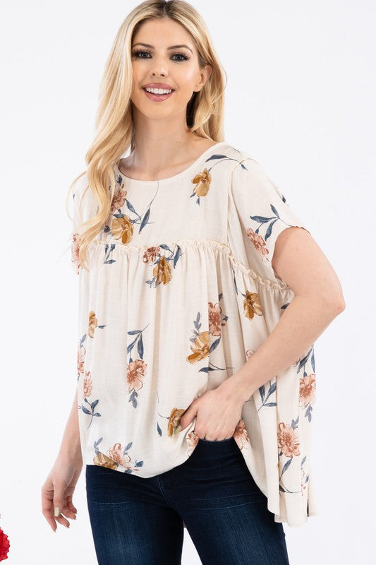 Short Sleeve Dolman Knit Floral Top