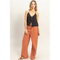 Lace Trim Wide Leg Pants