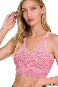 Washed Ribbed Cropped Padded Bra Top