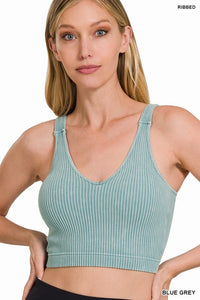 Washed Ribbed Cropped Padded Bra Top