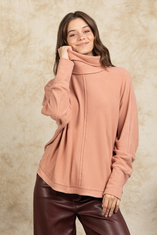 Mock Neck Dolman Sleeve Oversized Tunic