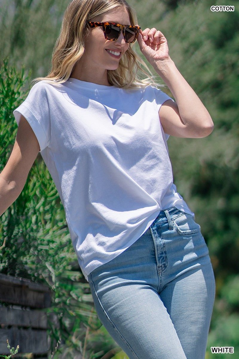 Cotton Folded Sleeve T-shirt