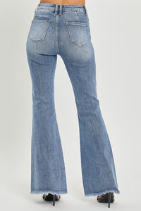 Risen High Rise Flare Frayed Hem Jeans