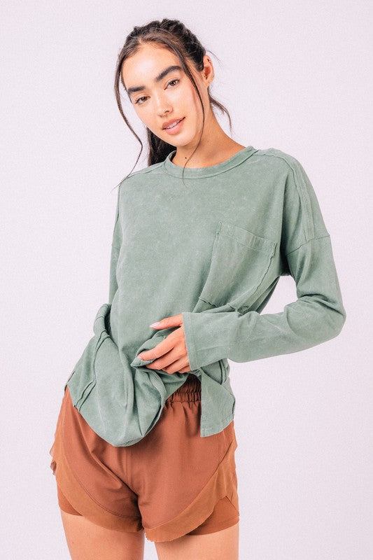 Raw Seamed Detail Washed Knit Top