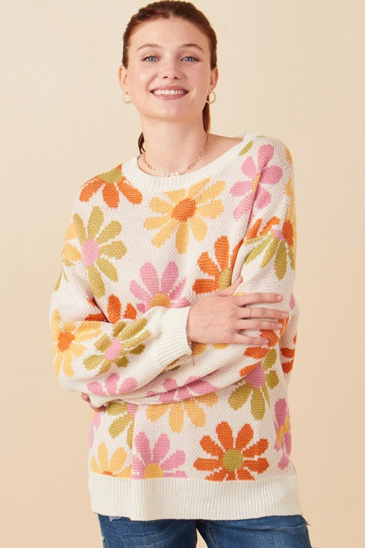 Retro Daisy Knit Pullover Sweater