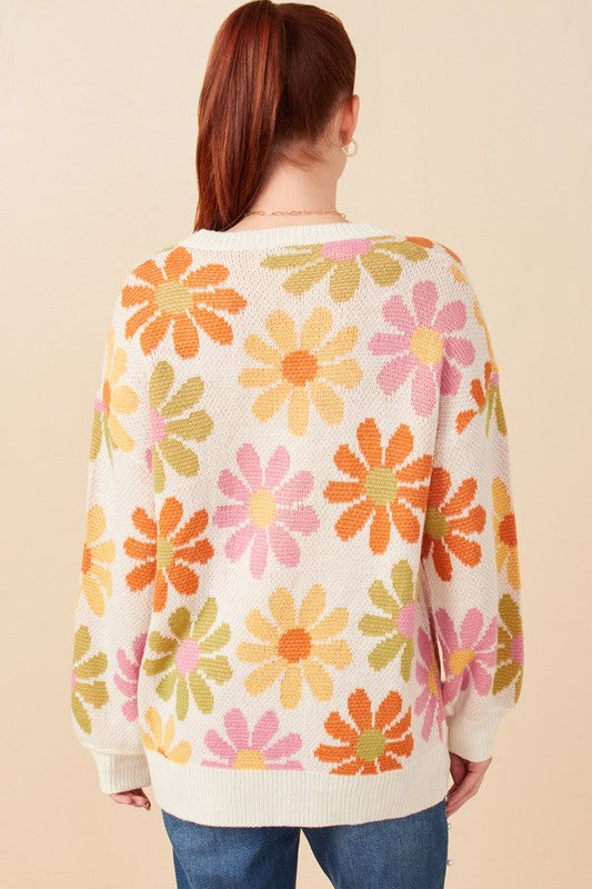 Retro Daisy Knit Pullover Sweater