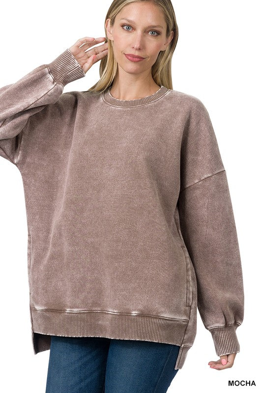 Acid Wash Fleece Hi-low Hem Pullover