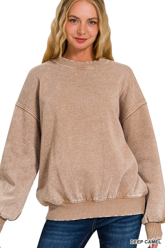 Acid Washed Fleece Oversized Pullover