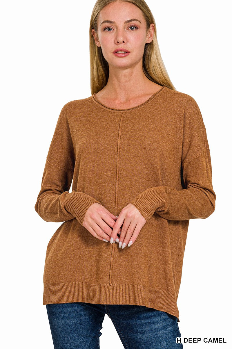Viscose Front Seam Round-neck Sweater