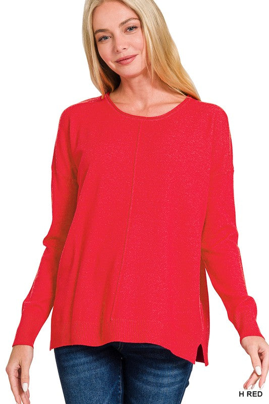 Viscose Front Seam Round-neck Sweater