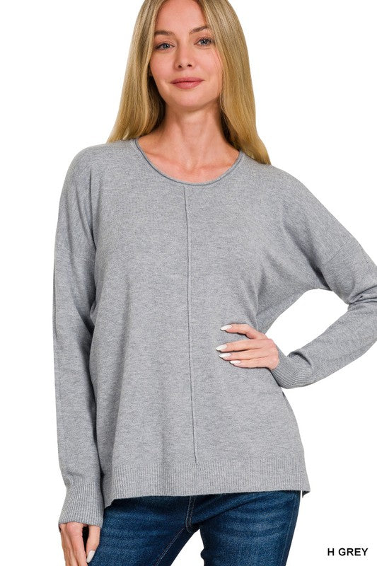 Viscose Front Seam Round-neck Sweater