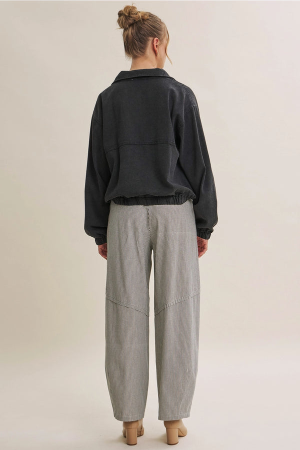 Cotton Stripe Relaxed Barrel Pants