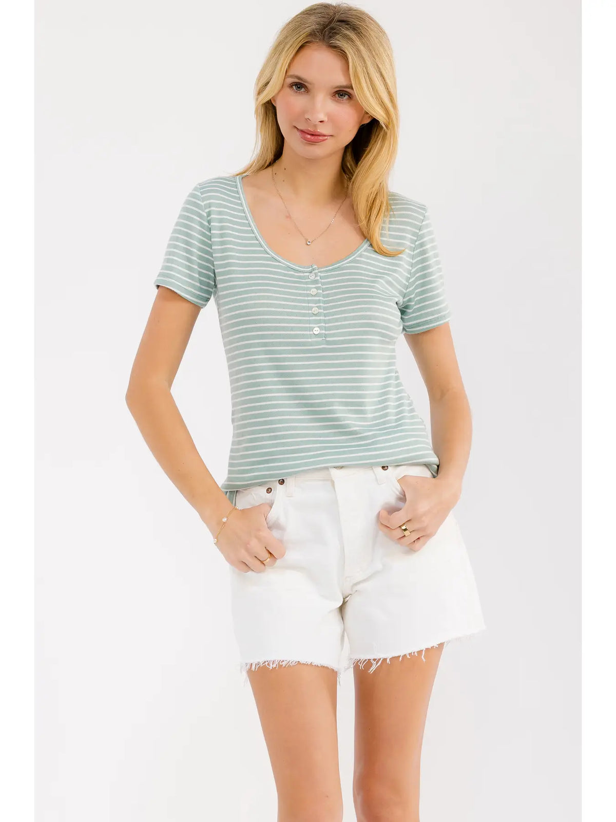 Stripe Scoop Neck Henley Top